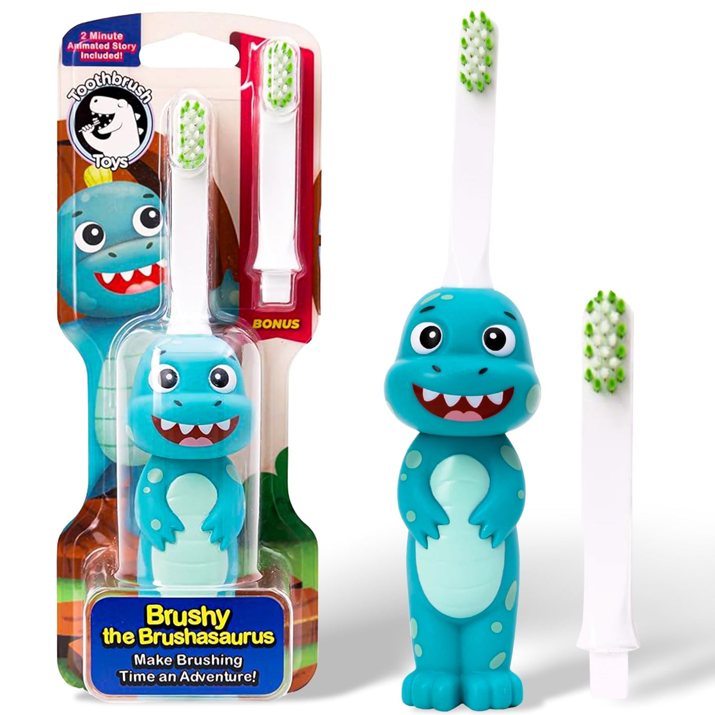 Kids Soft Bristle Dinosaur Toothbrush for Ages 2+ | Replaceable Head & Ergonomic Handle