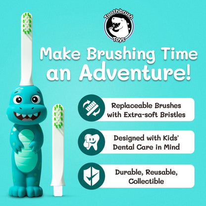 Kids Soft Bristle Dinosaur Toothbrush for Ages 2+ | Replaceable Head & Ergonomic Handle