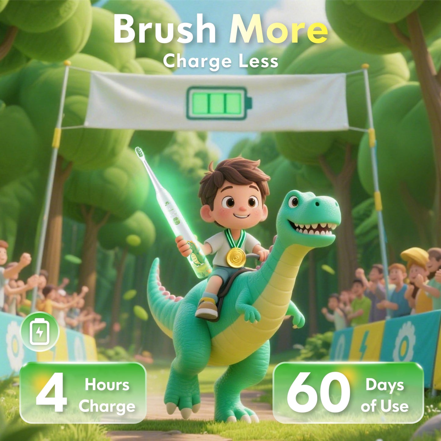 Kids Electric Toothbrush Rechargeable with Timer – Dinosaur (31000 VPM)