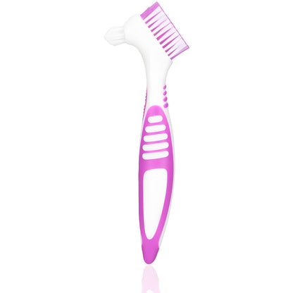 Dioche Denture Brush - Double-Sided Pink Cleaning Brush for Partial & Full Dentures