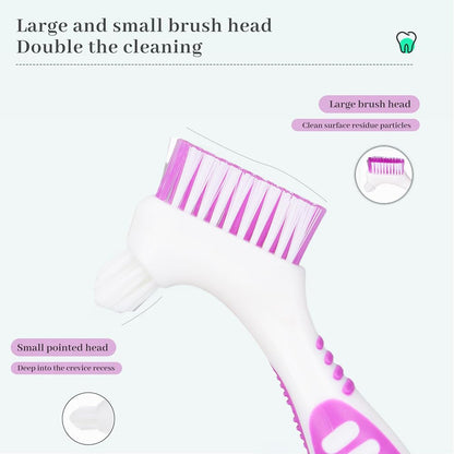 Dioche Denture Brush - Double-Sided Pink Cleaning Brush for Partial & Full Dentures
