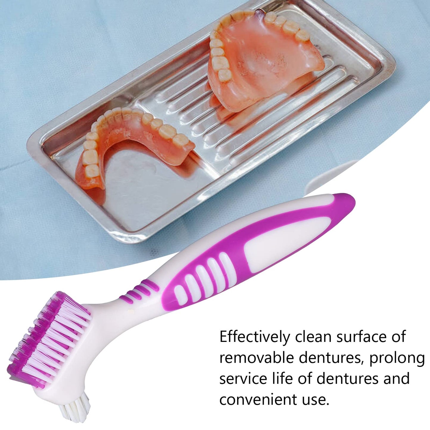 Dioche Denture Brush - Double-Sided Pink Cleaning Brush for Partial & Full Dentures