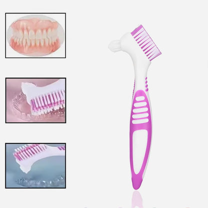 Dioche Denture Brush - Double-Sided Pink Cleaning Brush for Partial & Full Dentures