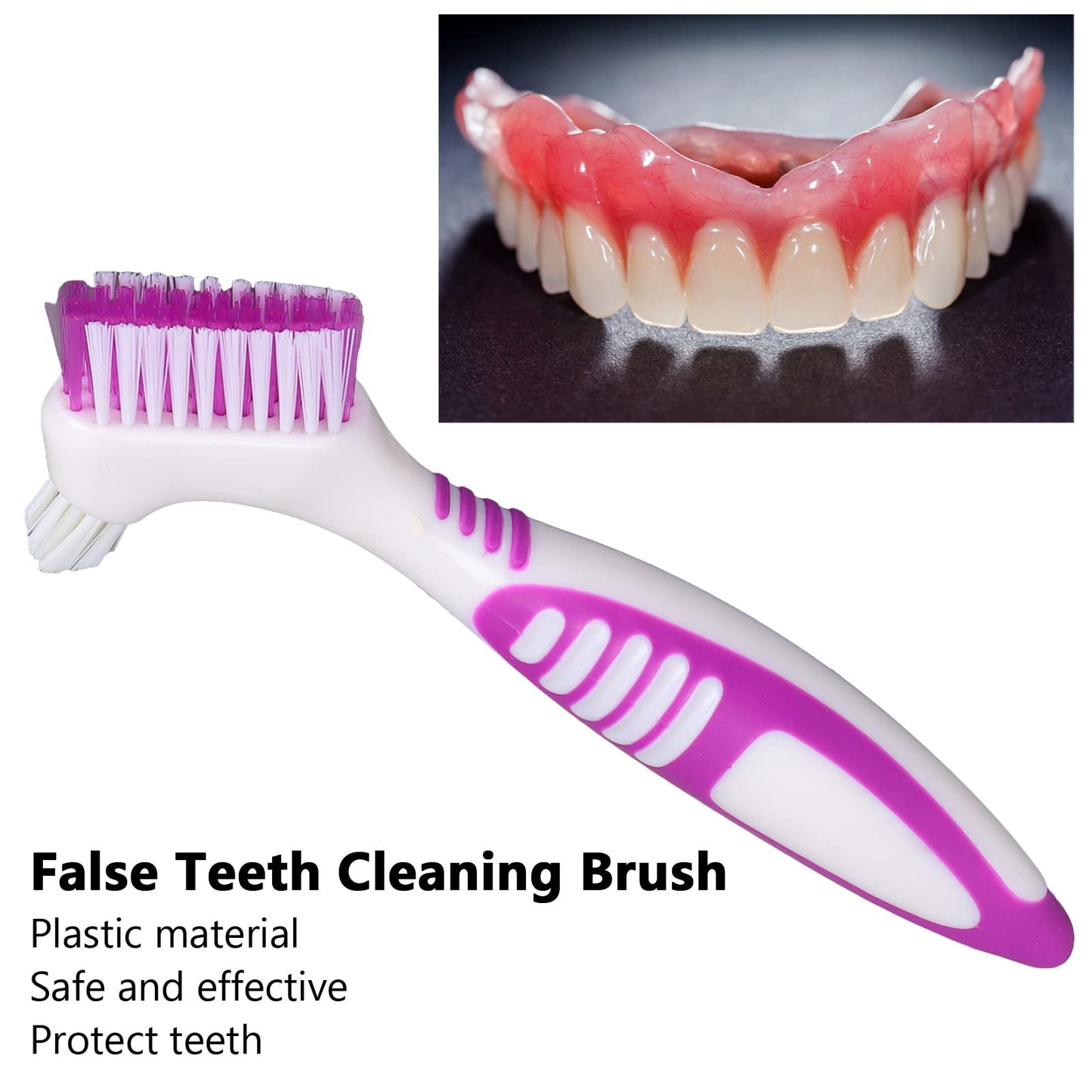 Dioche Denture Brush - Double-Sided Pink Cleaning Brush for Partial & Full Dentures
