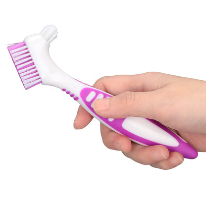 Dioche Denture Brush - Double-Sided Pink Cleaning Brush for Partial & Full Dentures