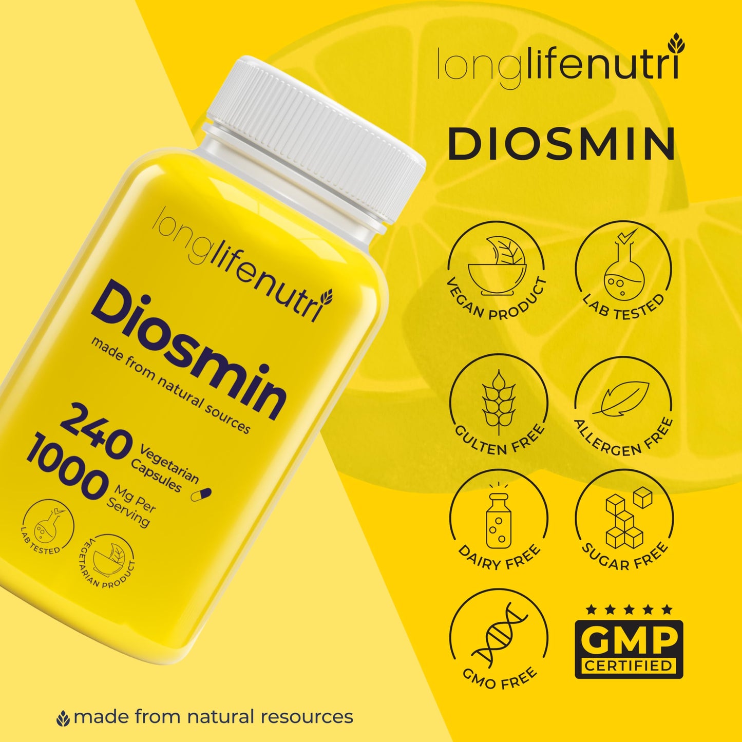 Diosmin 1000mg Advanced Formula – 240 Caps | Circulatory Support, Made in USA