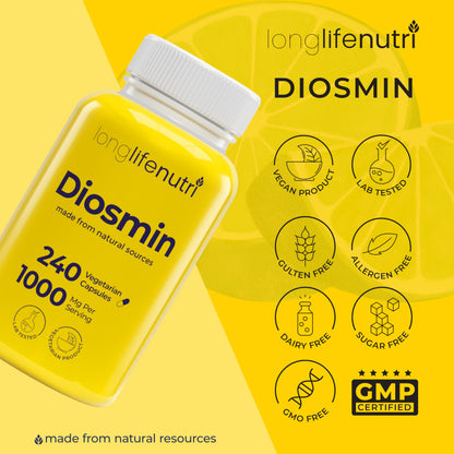 Diosmin 1000mg Advanced Formula – 240 Caps | Circulatory Support, Made in USA
