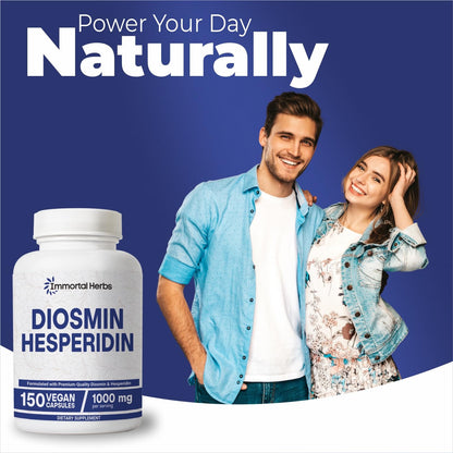 Immortal Herbs Diosmin Hesperidin 1000mg Complex – 150 Vegan Capsules | Gluten Free & Non-GMO