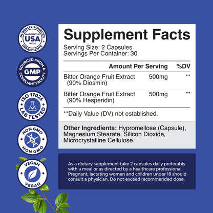 Diosmin Hesperidin 1000mg Complex for Adults — Varicose Veins & Leg Health