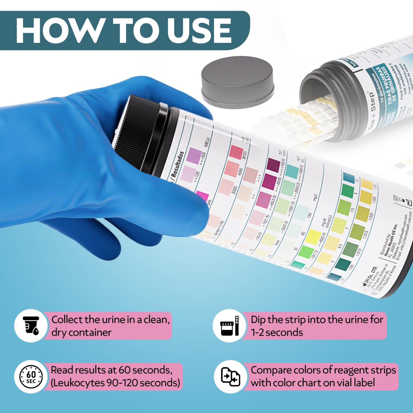 One Step 10A Urine Test Strips, 100 Strip Tub, 10 in 1 Parameters, Testing Strips for use by Men & Women, UTI Infection, Urinalysis pH, Nitrite, Leukocytes and More, Easy Read Results