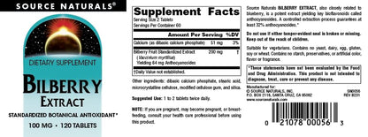 Source Naturals Bilberry Extract 100 mg | 120 Tablets | Anthocyanosides 32%