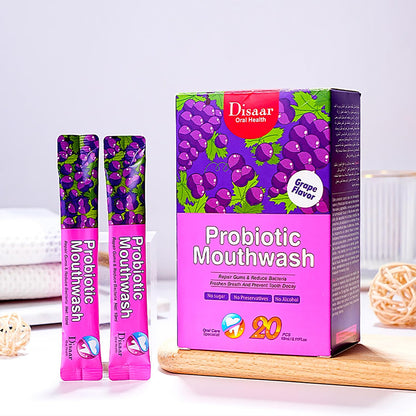 DISAAR Beauty Probiotic Mouthwash - Remove Stains & Fresh Breath (Grape, 20pcs)