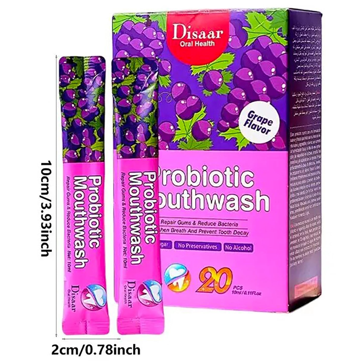 DISAAR Beauty Probiotic Mouthwash - Remove Stains & Fresh Breath (Grape, 20pcs)