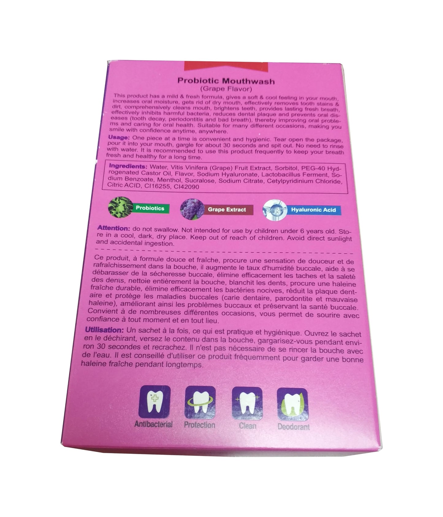 DISAAR Beauty Probiotic Mouthwash - Remove Stains & Fresh Breath (Grape, 20pcs)