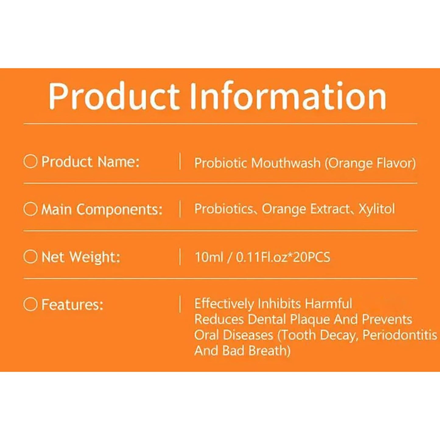 DISAAR BEAUTY Probiotic Mouthwash - Fresh Breath, Stain Removal & Gum Protection | 0.11fl oz x20 (Orange)