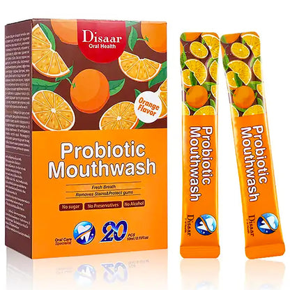 DISAAR BEAUTY Probiotic Mouthwash - Fresh Breath, Stain Removal & Gum Protection | 0.11fl oz x20 (Orange)