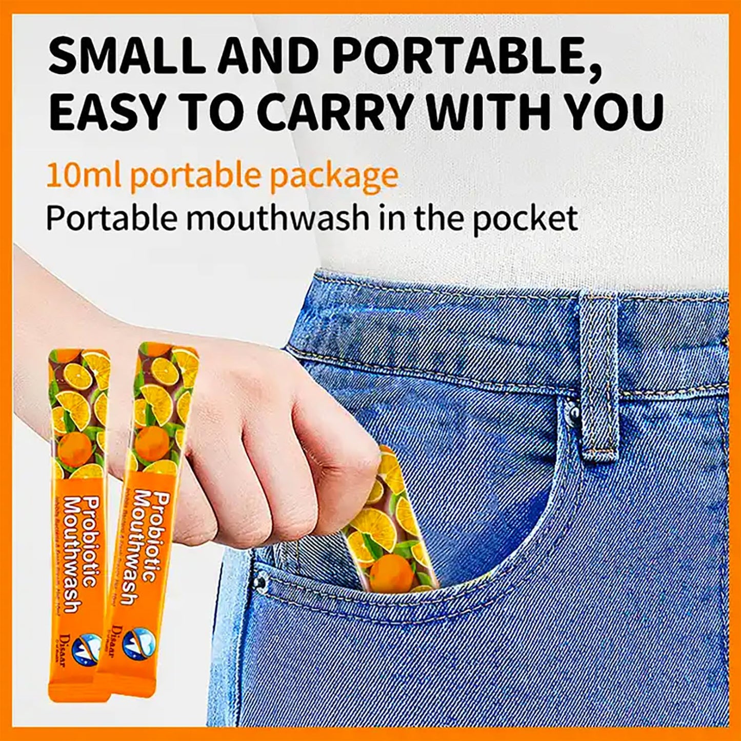 DISAAR BEAUTY Probiotic Mouthwash - Fresh Breath, Stain Removal & Gum Protection | 0.11fl oz x20 (Orange)