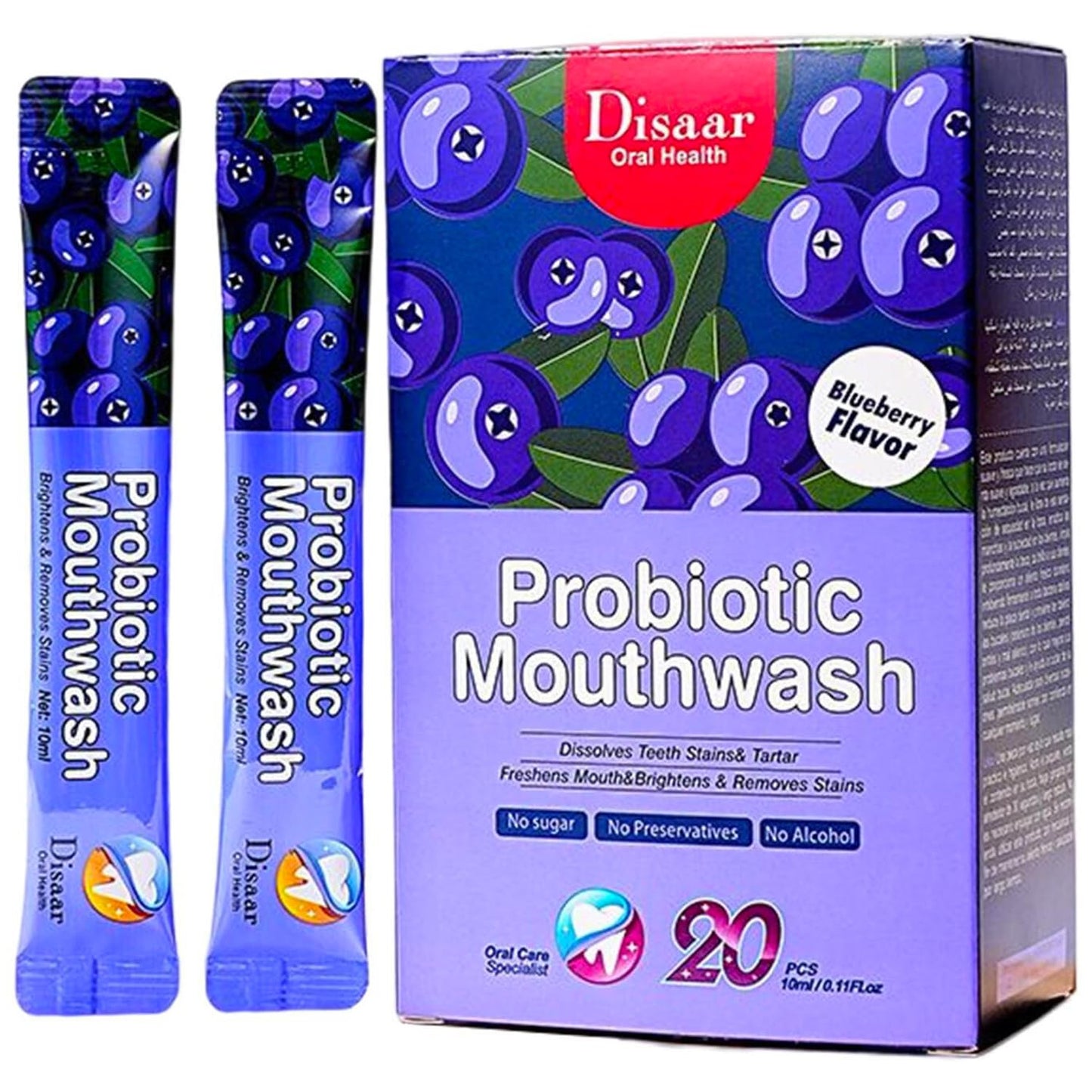 DISAAR BEAUTY Probiotic Mouthwash - Blueberry, 0.11 fl oz x20pcs