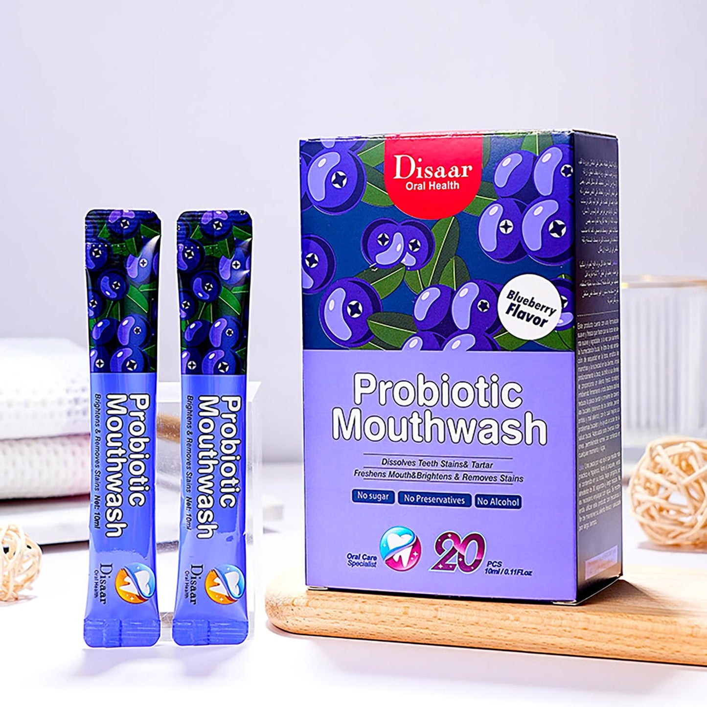 DISAAR BEAUTY Probiotic Mouthwash - Blueberry, 0.11 fl oz x20pcs