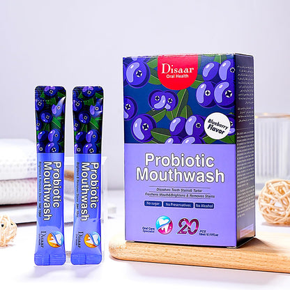 DISAAR BEAUTY Probiotic Mouthwash - Blueberry, 0.11 fl oz x20pcs