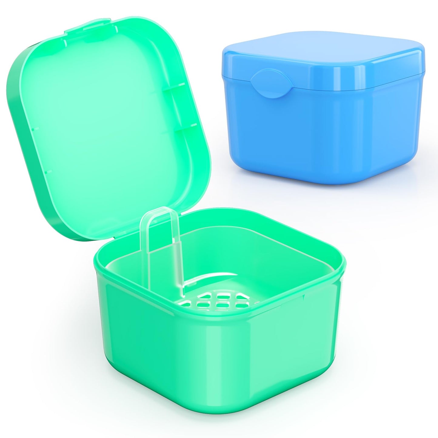 2 Pack Denture Bath Case with Strainer Basket | Retainer & Aligners Case