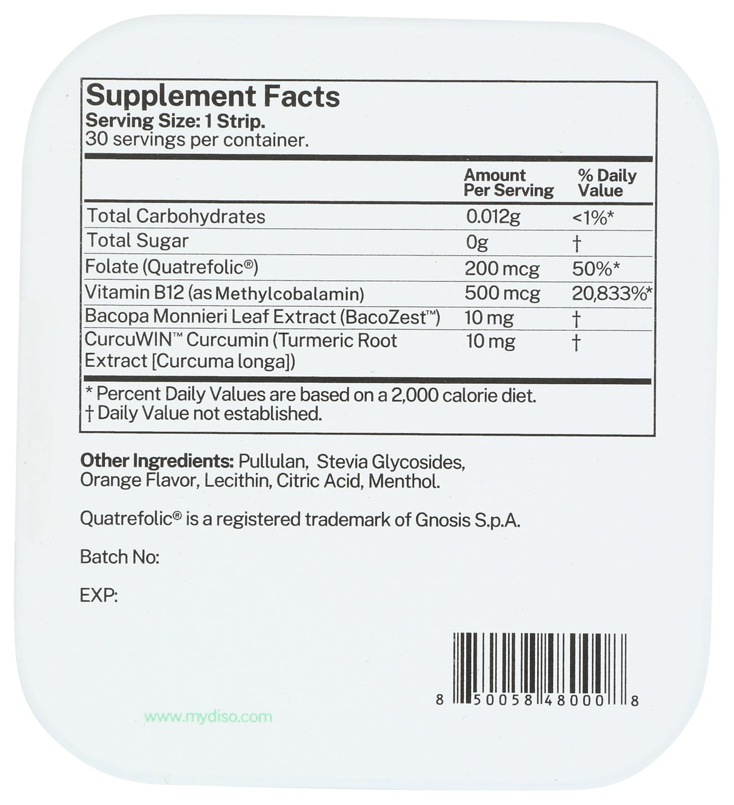 DISO Vitamin B12 Fast-Dissolving Strips | Orange Mint Flavor, 30 Strips