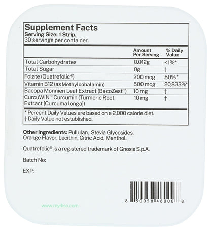 DISO Vitamin B12 Fast-Dissolving Strips | Orange Mint Flavor, 30 Strips