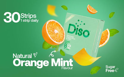 DISO Vitamin B12 Fast-Dissolving Strips | Orange Mint Flavor, 30 Strips
