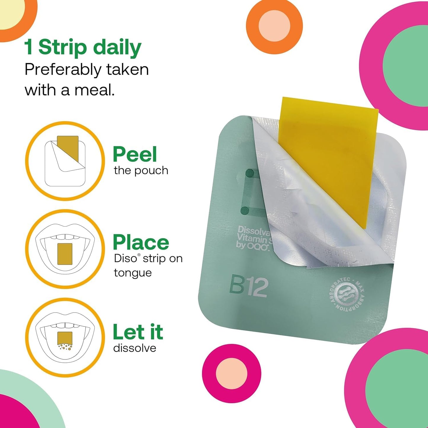DISO Vitamin B12 Fast-Dissolving Strips | Orange Mint Flavor, 30 Strips
