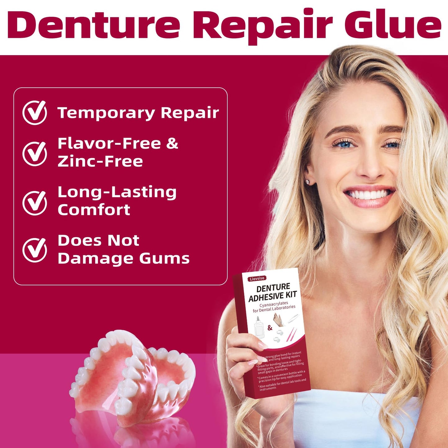 Dental Lab Instant Bonding Glue (1oz) for Denture Repair – Quick Bond, Lasts Days to Weeks