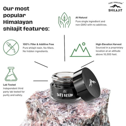 Himalayan Shilajit Soft Resin – Grade A, 15ml/0.5oz | 85+ Minerals & Fulvic Acid | Pure Himalyan Shilajit