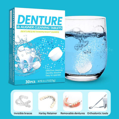Retainer Cleaner Tablets 30 Count – Effervescent Cleaning for Aligners, Night Guards & Dentures