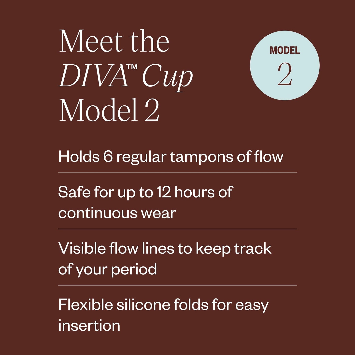 DivaCup Model 2 Menstrual Cup - 100% Medical-Grade Silicone & Reusable