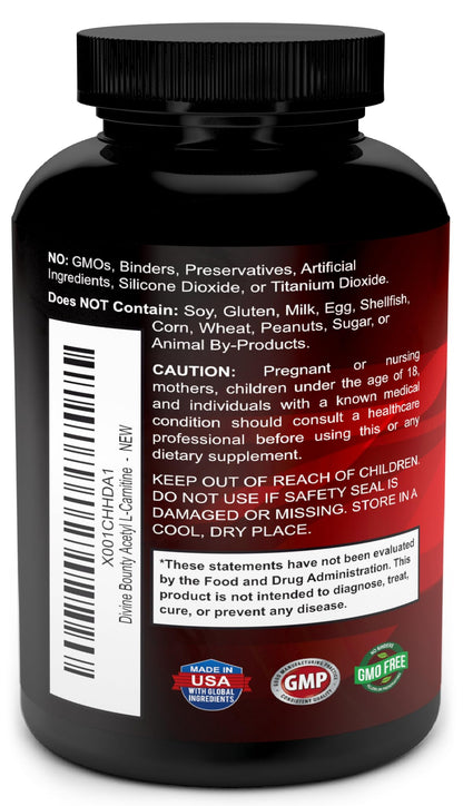 Divine Bounty Acetyl L-Carnitine Capsules 1200mg Per Serving - L-Carnitine Supplement 120 Vegetarian Capsules