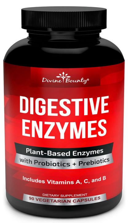 Divine Bounty Digestive Enzymes with Probiotics & Prebiotics – 90 Vegetarian Capsules