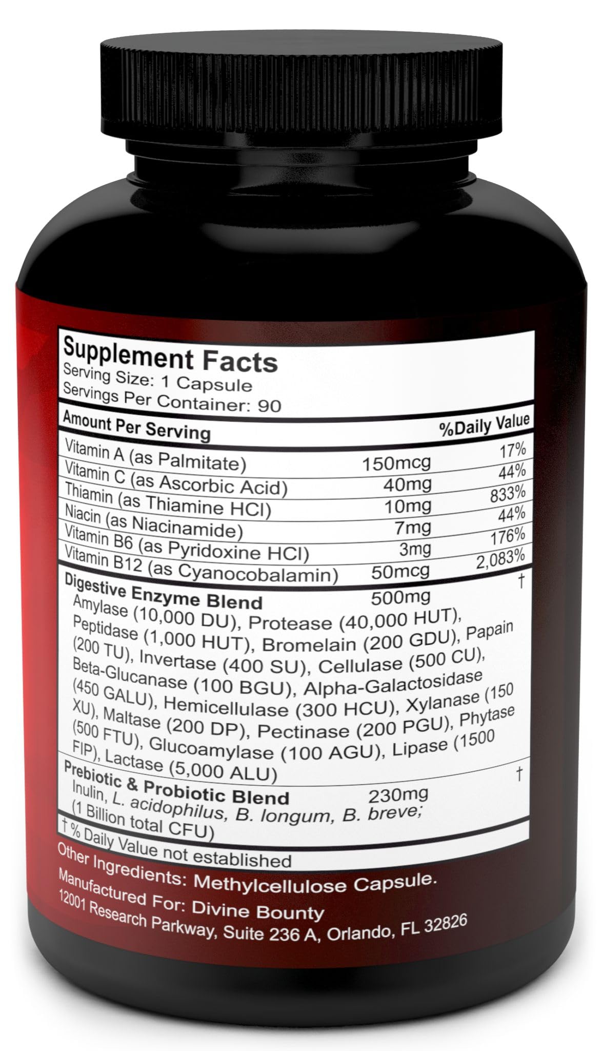 Divine Bounty Digestive Enzymes with Probiotics & Prebiotics – 90 Vegetarian Capsules