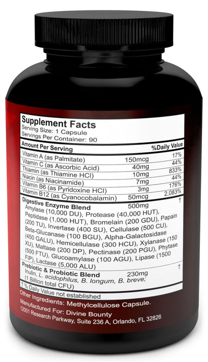 Divine Bounty Digestive Enzymes with Probiotics & Prebiotics – 90 Vegetarian Capsules