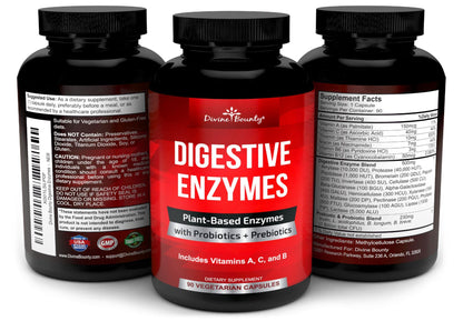 Divine Bounty Digestive Enzymes with Probiotics & Prebiotics – 90 Vegetarian Capsules