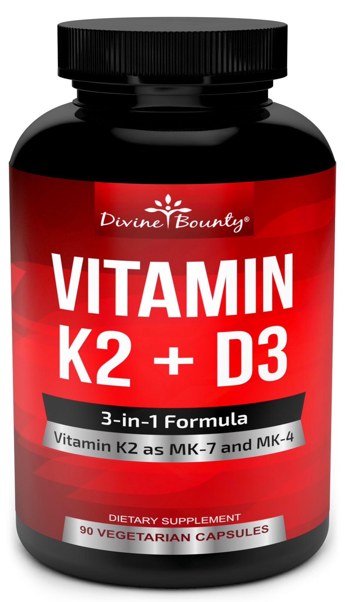 Divine Bounty Vitamin K2 + D3 (MK7 & MK4) – 90 Vegetarian Capsules