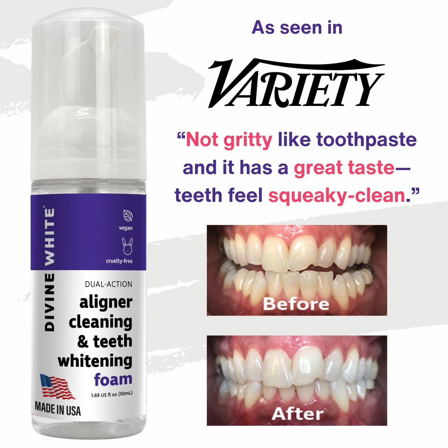 Divine White 2-in-1 Aligner Cleaning and Teeth Whitening Foam - Vegan