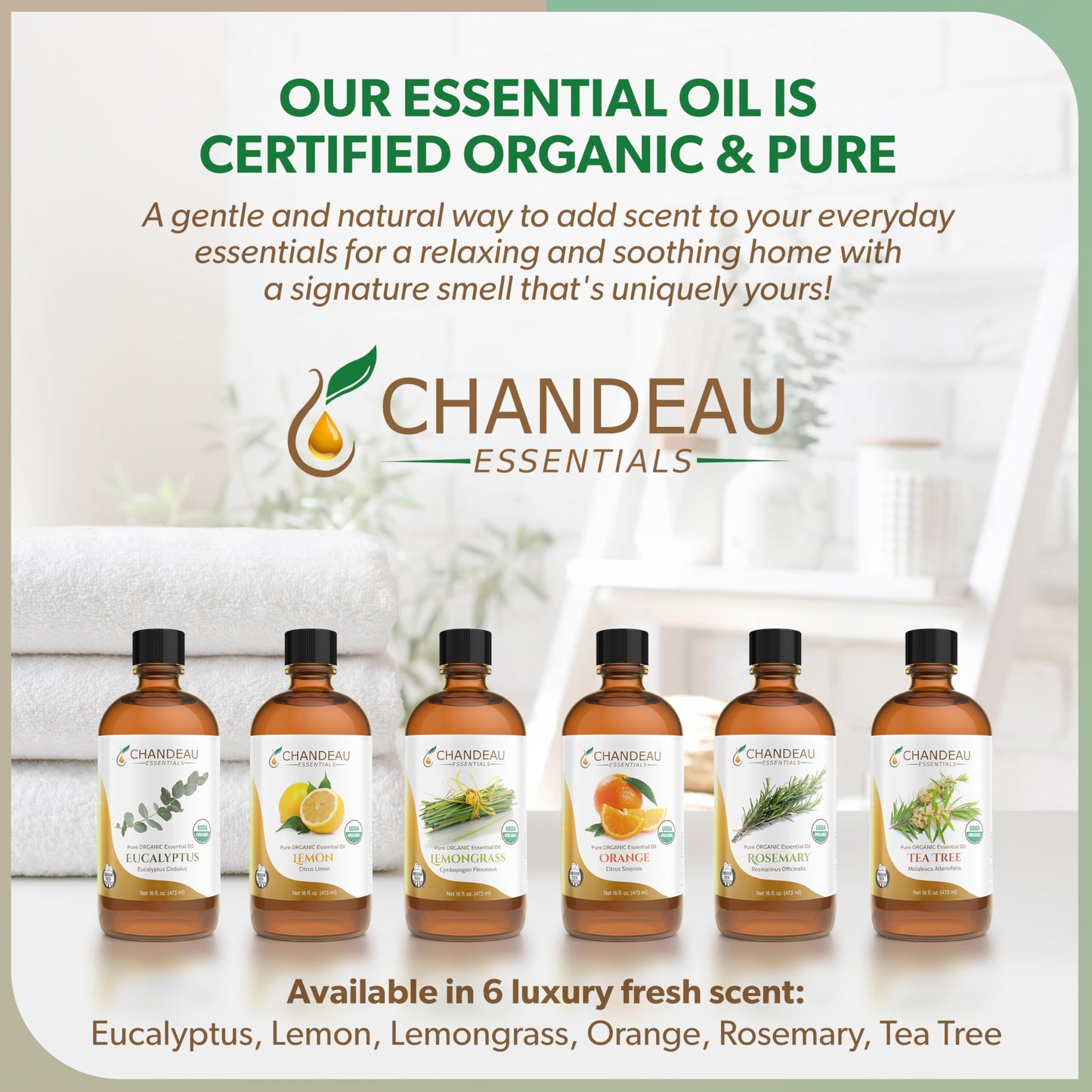 Chandeau Essentials 100% Pure Organic Eucalyptus Essential Oil – 16 oz Amber Bottle