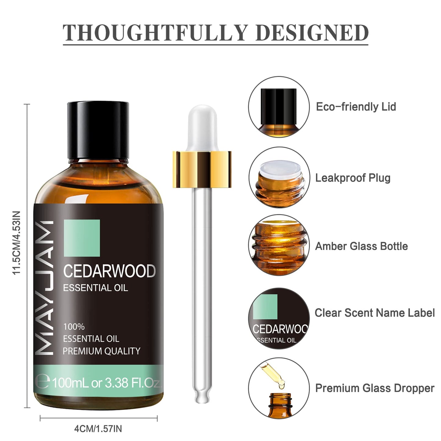 Cedarwood Essential Oil 100ML - MAYJAM Premium Grade with Glass Dropper