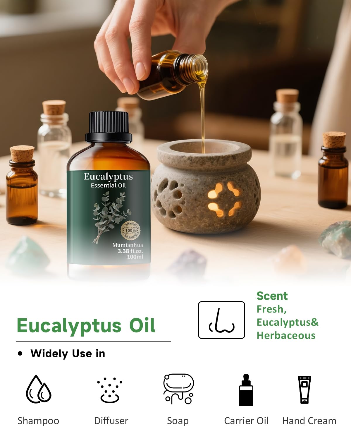 Pure Eucalyptus Essential Oil for Outdoor Shield – Patio & Garden | Mumianhua 3.38 Fl Oz