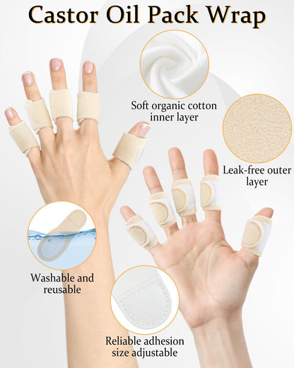 DLMDLM 10Pcs Castor Oil Pack Wrap for Fingers - Self-Adhesive Reusable Cotton Finger Wraps