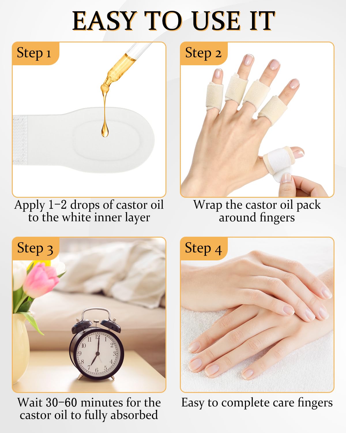 DLMDLM 10Pcs Castor Oil Pack Wrap for Fingers - Self-Adhesive Reusable Cotton Finger Wraps