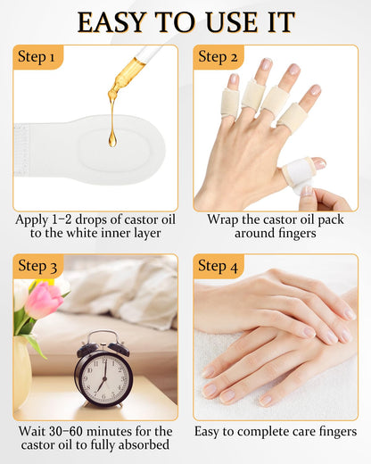 DLMDLM 10Pcs Castor Oil Pack Wrap for Fingers - Self-Adhesive Reusable Cotton Finger Wraps