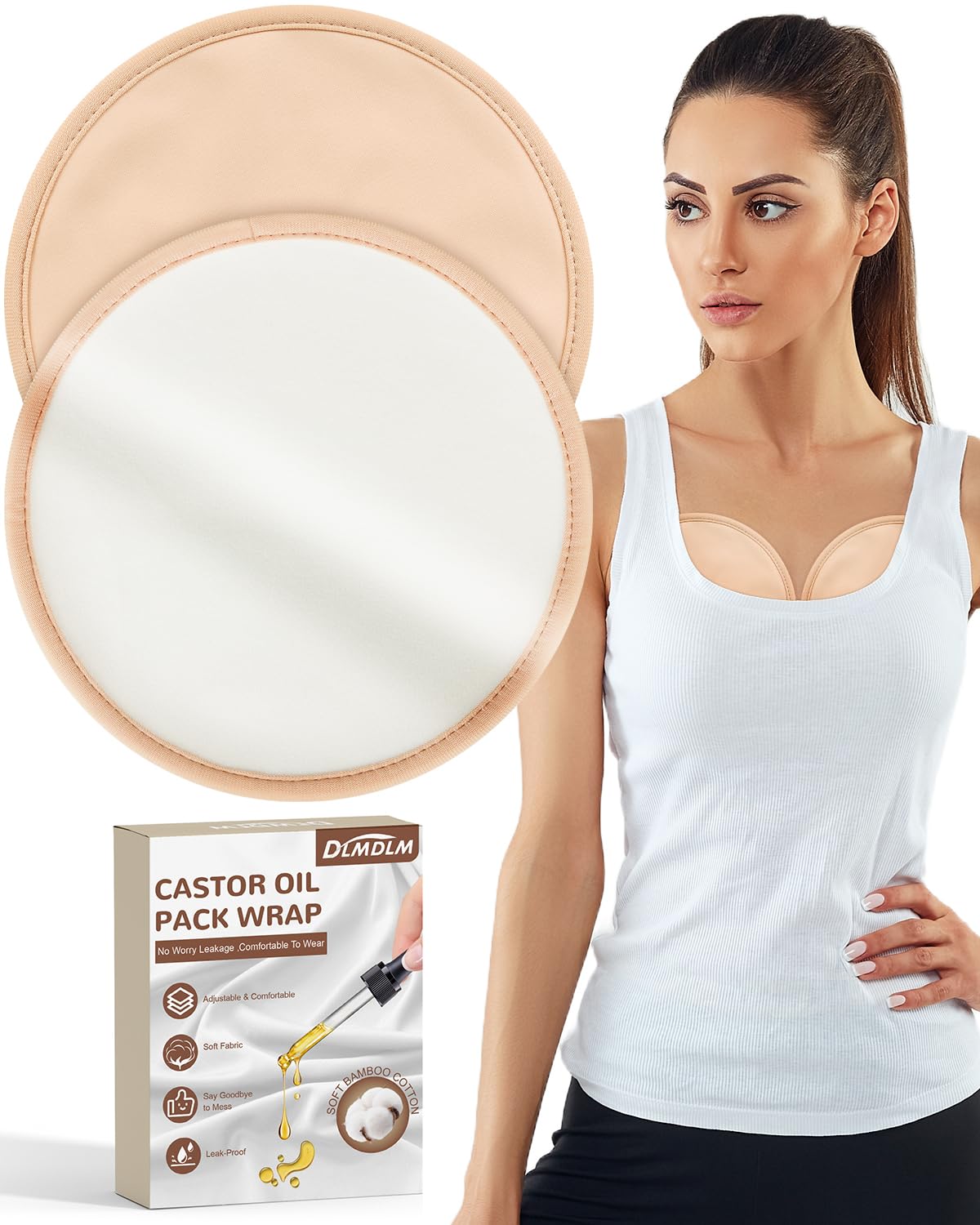 DLMDML Castor Oil Pack for Breast Reusable Anti-Leak (2 Pack) Khaki