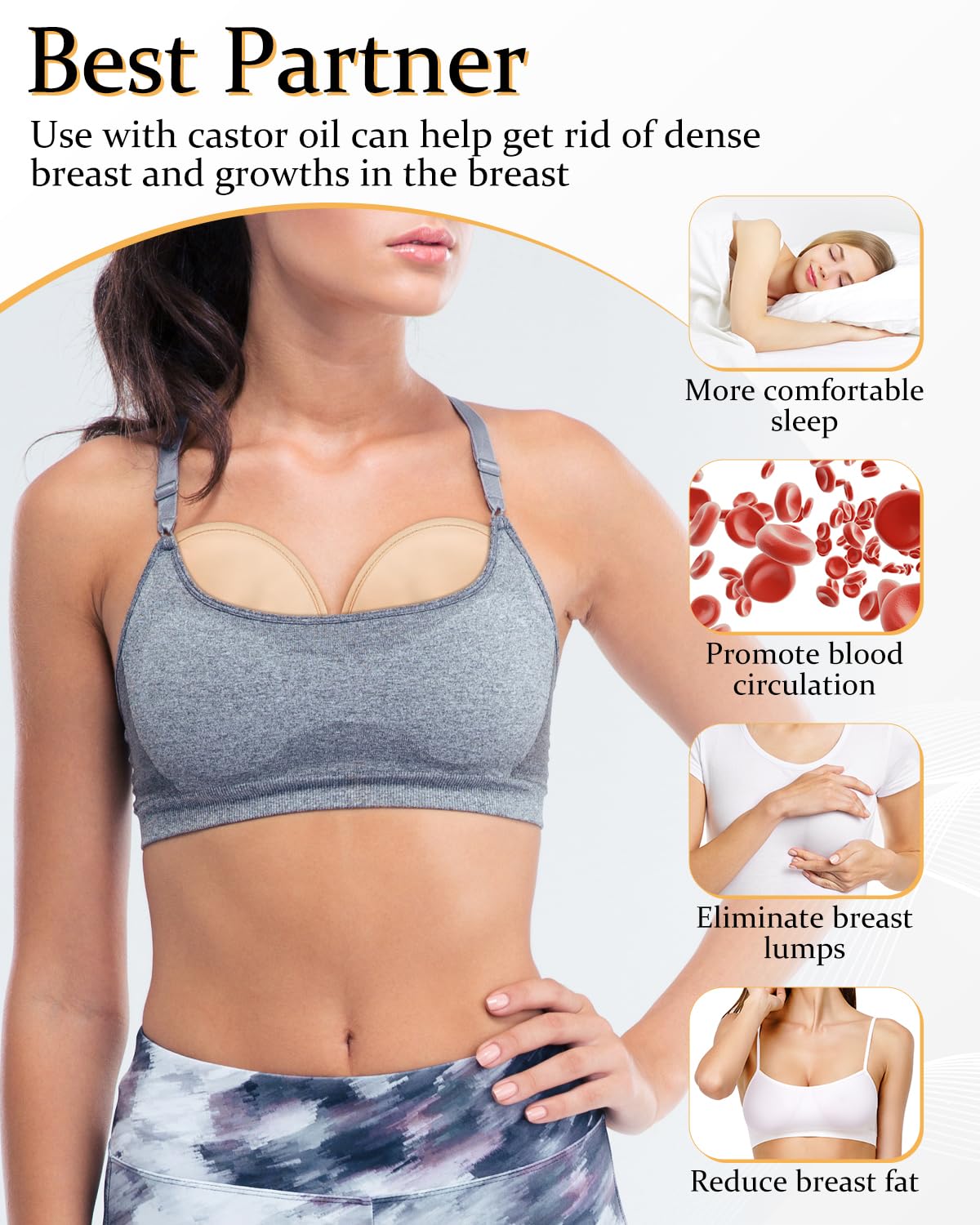 DLMDML Castor Oil Pack for Breast Reusable Anti-Leak (2 Pack) Khaki