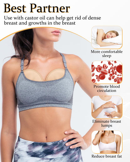 DLMDML Castor Oil Pack for Breast Reusable Anti-Leak (2 Pack) Khaki