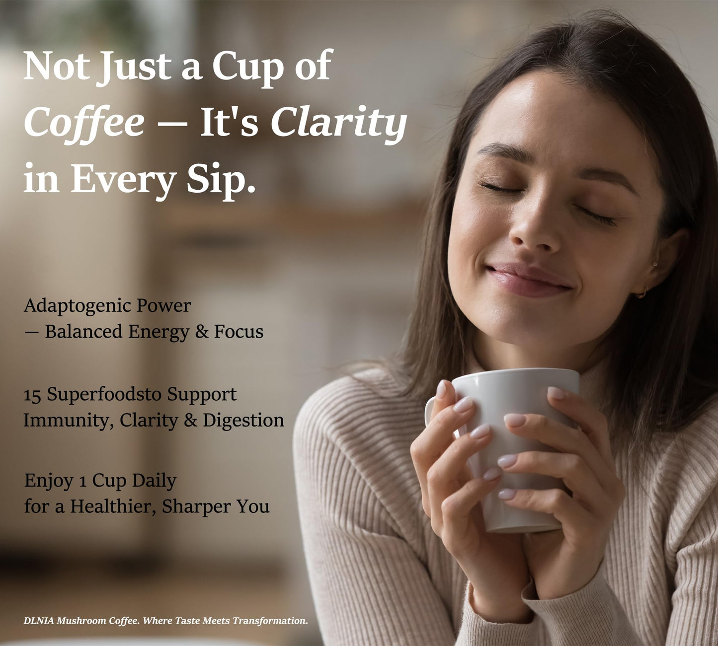 DLNIA Organic Mushroom Coffee with 12 Adaptogenic Mushrooms - Cordyceps, Lion's Mane & Turkey Tail
